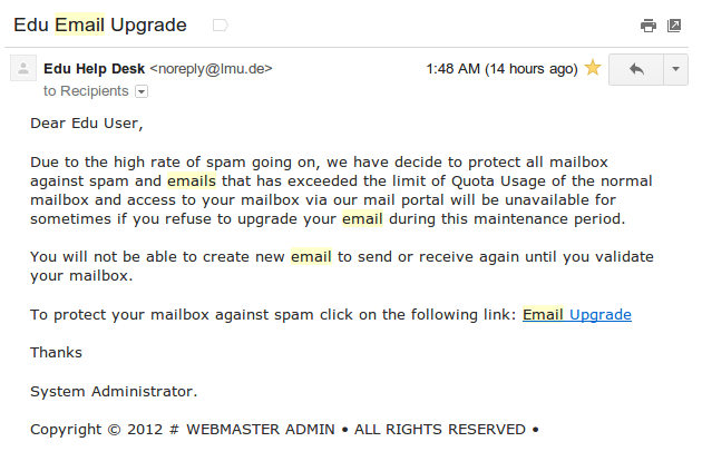 Phishing email